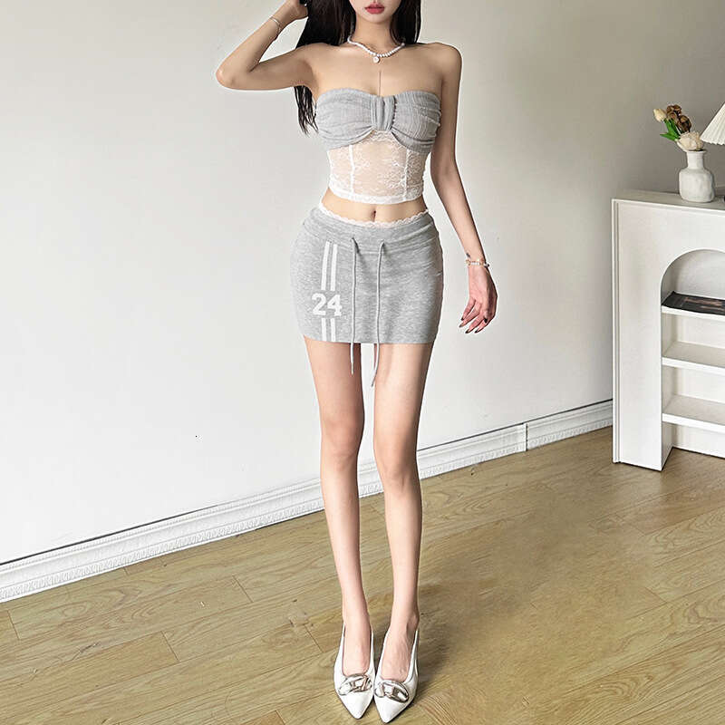 2024 Summer New Women's Solid Color Slim Fit Tube Top Vest Fashion High Waist Skirt Set c7a