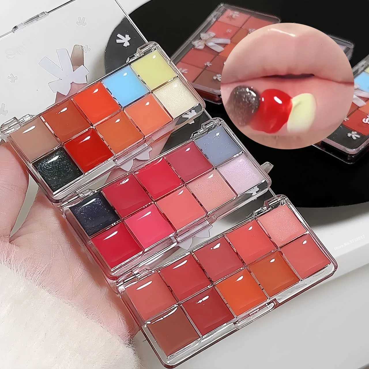 10-Color Lip Jelly Plate Mirror Crystal Lip Gloss Moisturizing Water Glass Red Orange Lip Oil Balm Sexy Plump Makeup PaletteXJ250724
