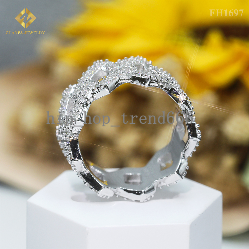 Ready to Ship Cuban Rings 925 Silver Gold Plated Jewelry Moissanite Diamond Ring