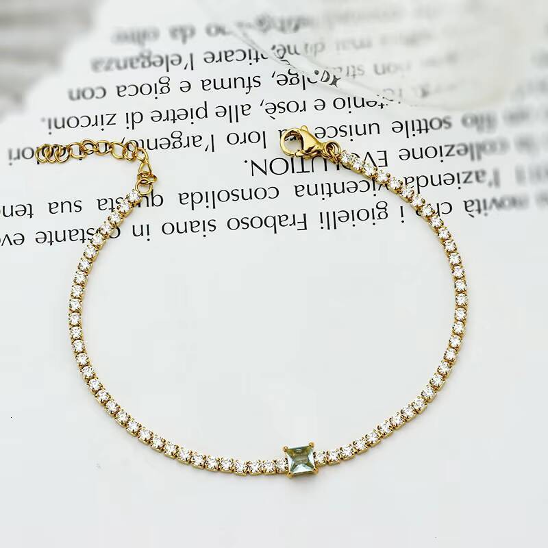 Square CZ Tennis Bracelet | 18K PVD Gold Stainless Steel Adjustable Chain | Minimalist Waterproof Jewelry for Women | No Fading