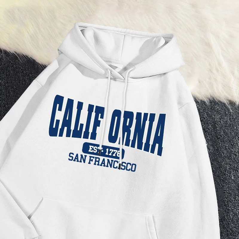 Autumn Winter Womens Hoodies California Est 1776 San Francisco Printed Sweatshirt Warm Fleece Comfortable Pullover Casual Tops 250725