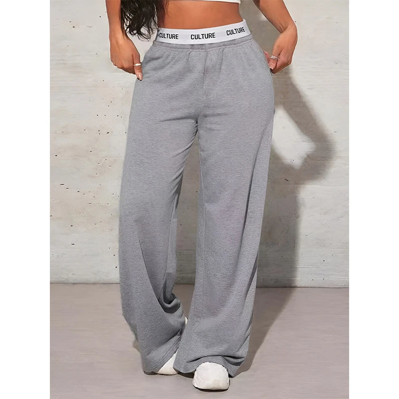 Womens Fashion Pants High Waist Webbing Loose Wide Leg Solid Colour Casual Female Autumn Daily Wear 250717