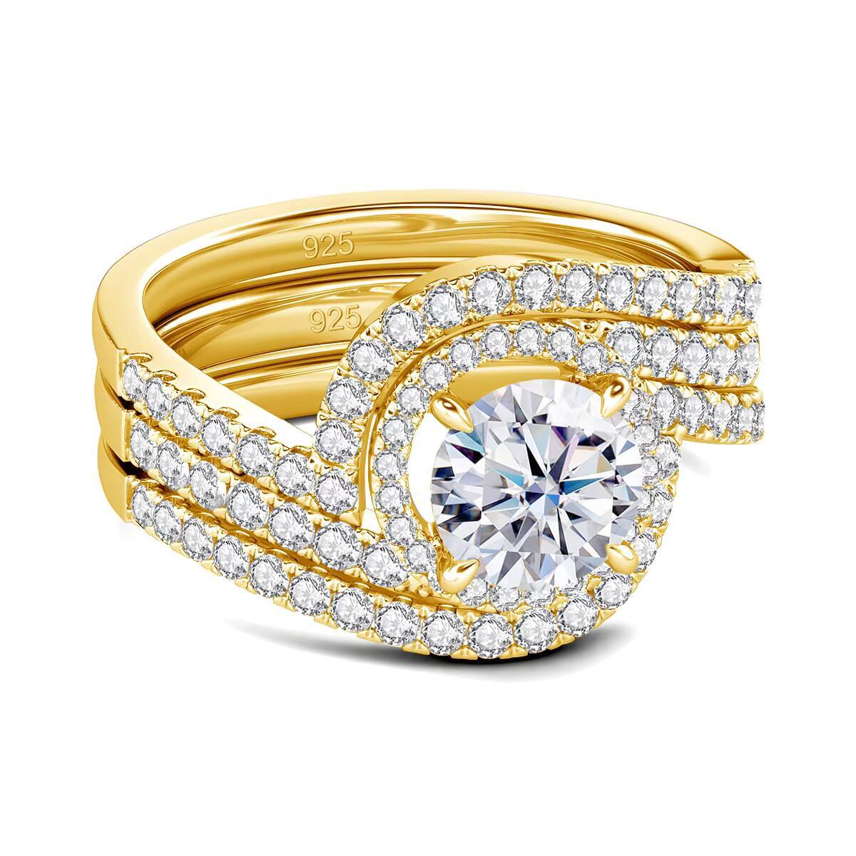 Luxury Rings 3pcs Set Wedding Engagement 925 Sterling Silver 18K Gold Woman Moissanite Diamonds Finger Ring