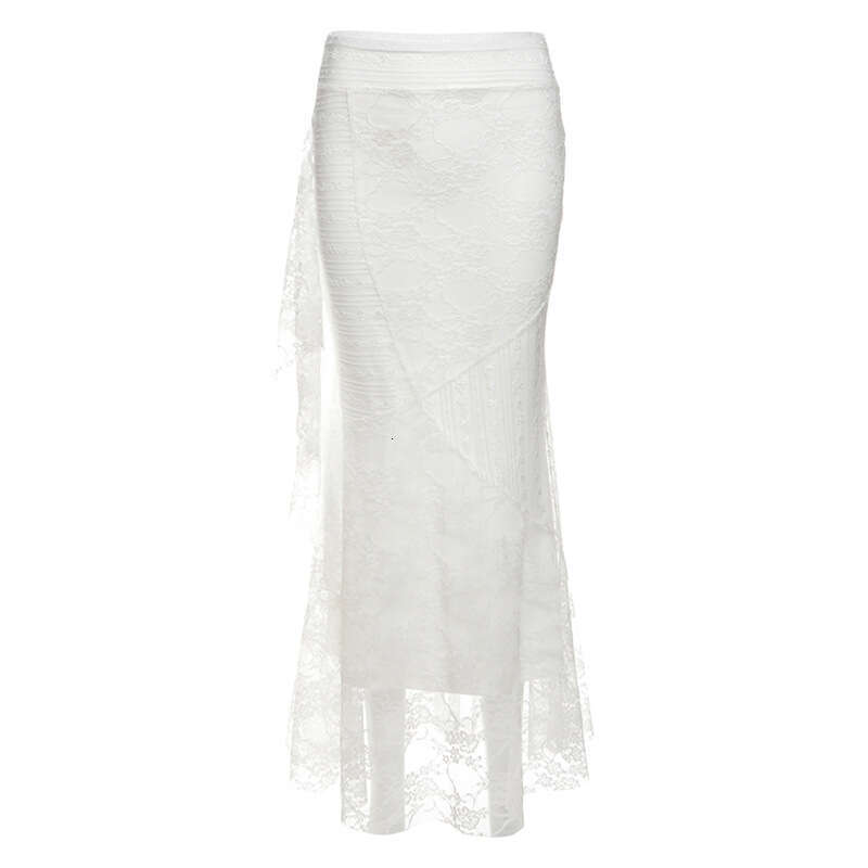 2025 Summer New Street Fashion Sexy High Waist Bodycon Lace Trim Skirt for Women e38