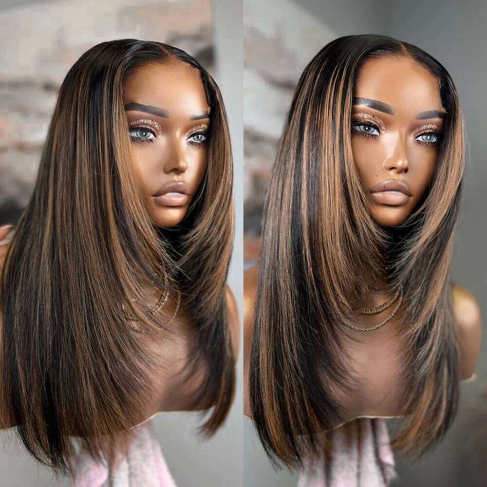 H30 Layered Wear And Go 6X6 Closure Glueless Mixed Not 100% Human Hair Pre Plucked Lace Wig Without Glue