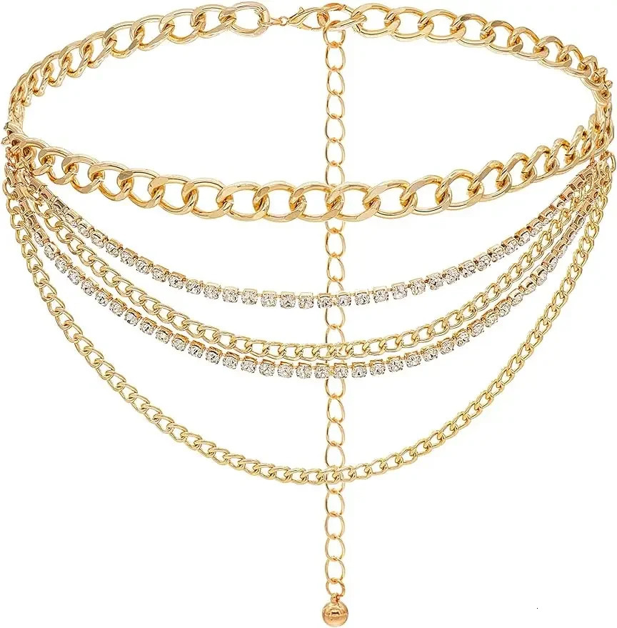 Crystal Waist Belt for Women Multilayer Rhinestone Chain Belts Punk Chunky Waist Chain for Ladies Dresses 250722