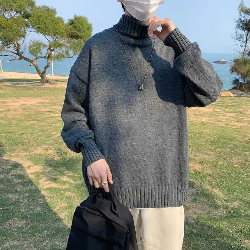 New Turtleneck Sweaters Men Loose Knitted Pullover Streetwear Mens Oversized Sweater Fashion Casual Sweater Men Pullovers M-8XL Z250725