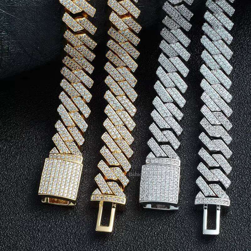 Hip Hop Sier Cuban Necklace Men VVS Moissanite Zircon Gold Plated Link Chain for Anniversaries