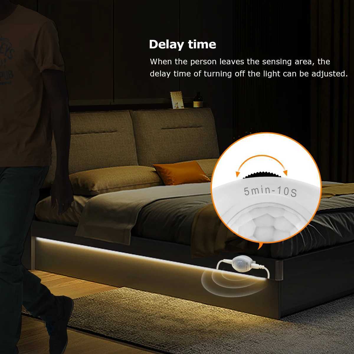Wireless PIR Motion Sensor LED Under Bed Night Light 12V LED Light Strip Kitchen Cabinet Bedroom Stairs Hallway Emergency Lamps XJ250725