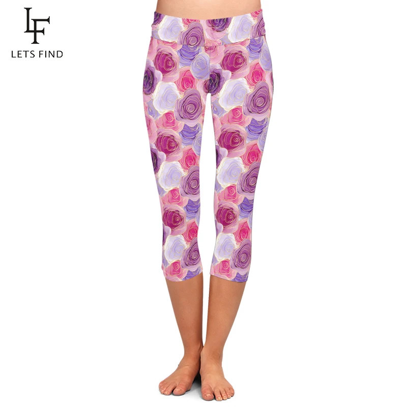 LETSFIND Summer Hand Drawn Floral Print High Waist Women Legging Fitness Sexy Stretch Slim MidCalf 34 Leggings 250725