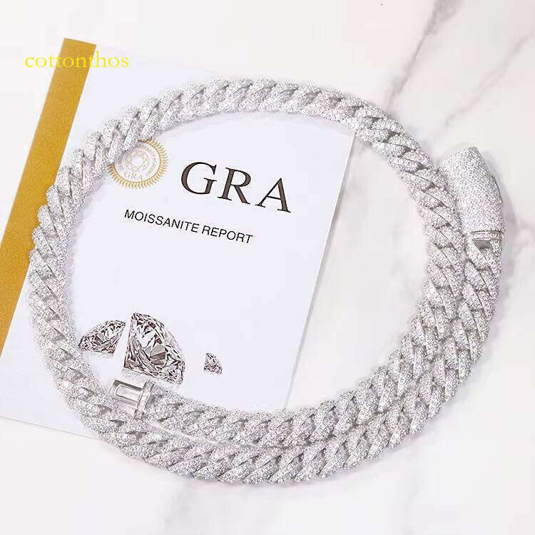 Solid Sier 6mm 9mm 13mm Iced Out D/VVS Moissanite Men Necklace Bling Cuban Link Chain with GRA Certificate