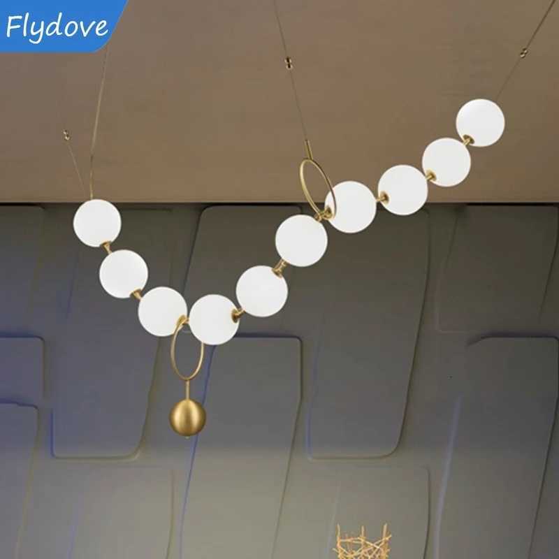Nordic Modern Pearl Acrylic Necklace LED Chandelier for Living Room Restaurant Kitchen Long Pendant Lamp Interior Decoration Lighting XJ250725