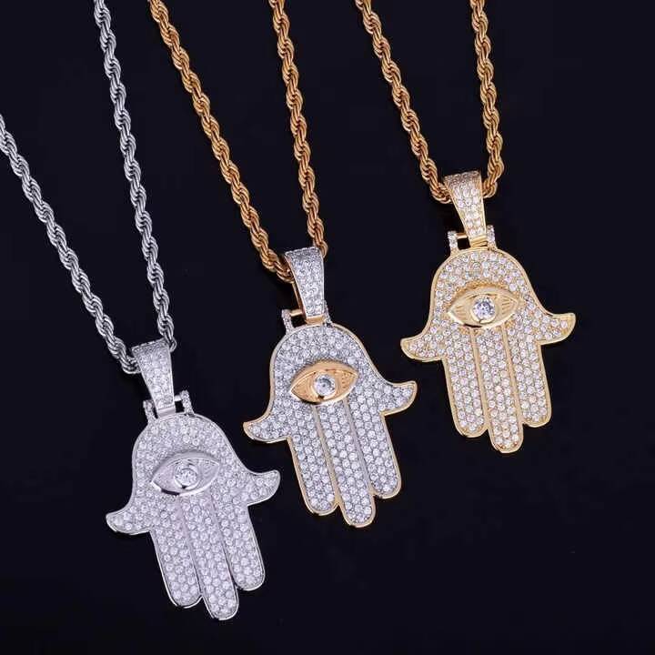 Exclusive Iced Out Fatima Hamsa Hand Pendant with VVS CZ and Moissanite Luxury Hip Hop Necklace for Unisex Fashion