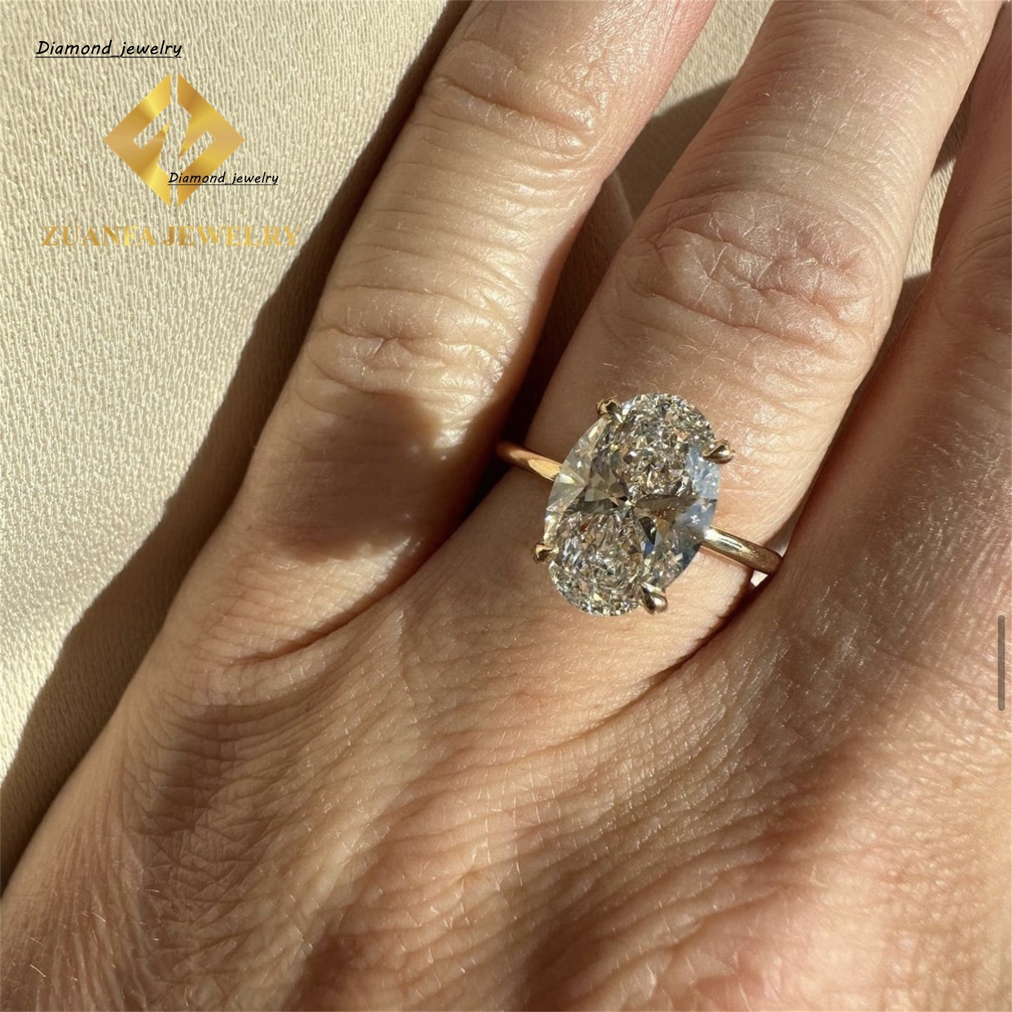 Custom Made 14k Solid Gold Luxury Gorgeous Bridal Wedding Jewelry 3Ct Crushed Oval Lab Grown Diamond Engagement Wedding Ring