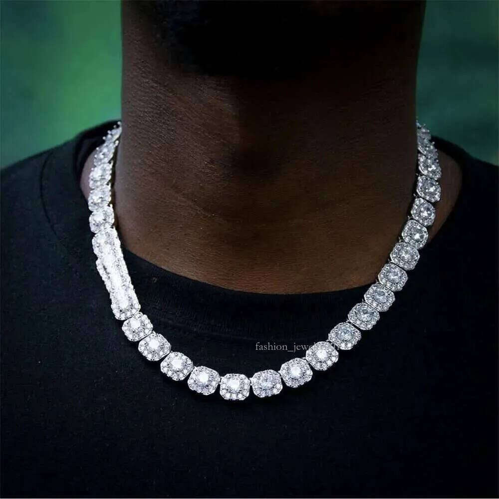 Fire Jewelry 6mm 10mm Sterling Sier d Color Vvs Moissanite Dia Cluster Tennis Chain Necklace for Men Women