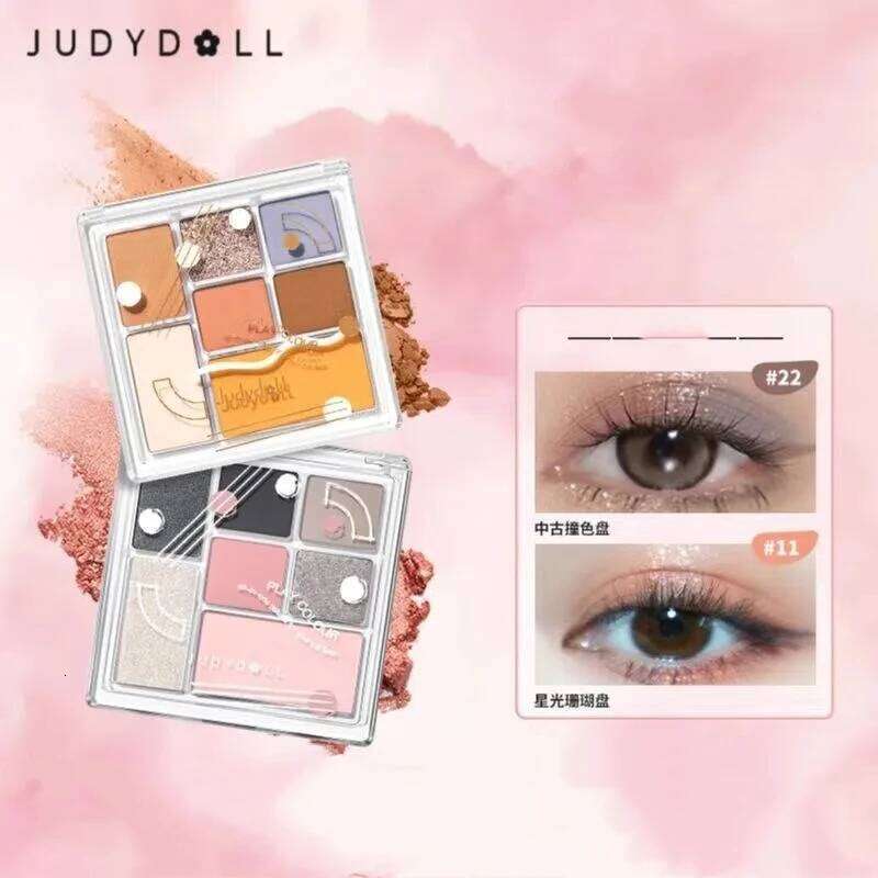 Judydoll Play Fun 7 Colors Combination Plate Shadow Highlight Blush Pink Brown Glitter Eye Makeup Palette Pigment Cosmetics