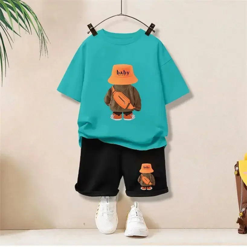 Summer Baby Girls Clothes Set Children Boy Cartoon Bear Tshirts and Shorts 2 Pieces Suit Kid Casual Top Bottom Outfit Tracksuit 250725