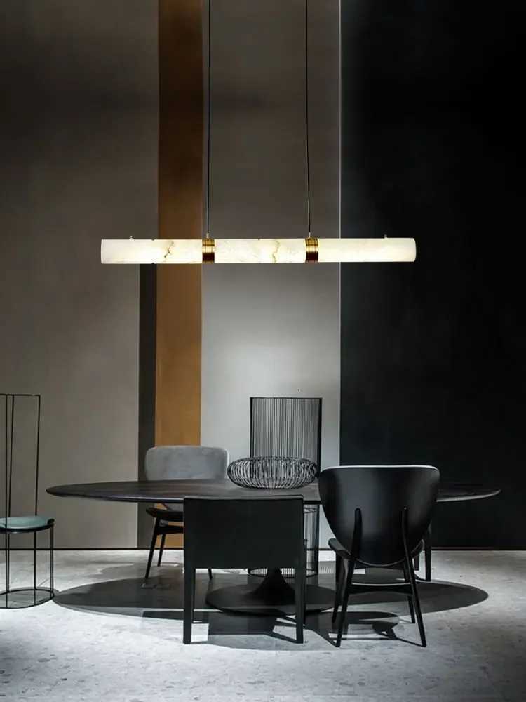 Modern Hanging Lamps Dimmable Marble Linear Chandeliers Lighting White Suspension Luminaire Led Lights Lamps for Dining Room XJ250725