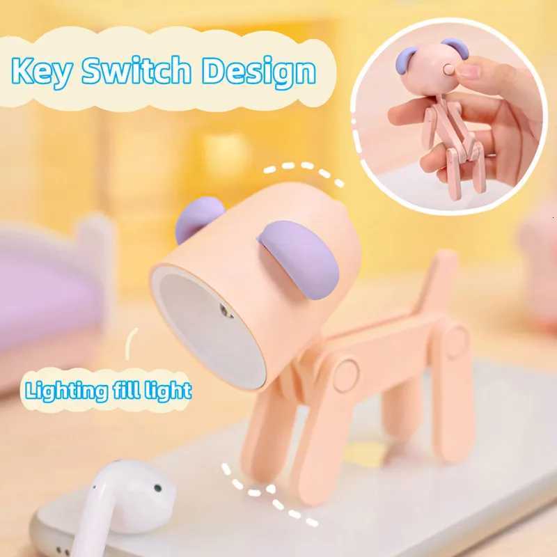 Mini LED Night Lights Folding Desk Lamp Cartoon Cute Pet Dog Deer Shape Nightlights Adjustable Kids Bedroom Bedside Decor Gift XJ250725