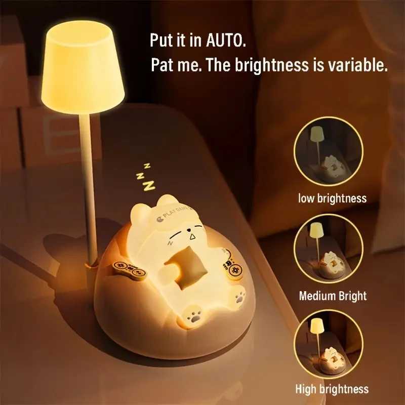 ute Cat Night Light Accompany Children Birthday Gift Rechargeable Cartoon Silicone Lamps Room Bedside Decoration Soft Table Lamp XJ250725