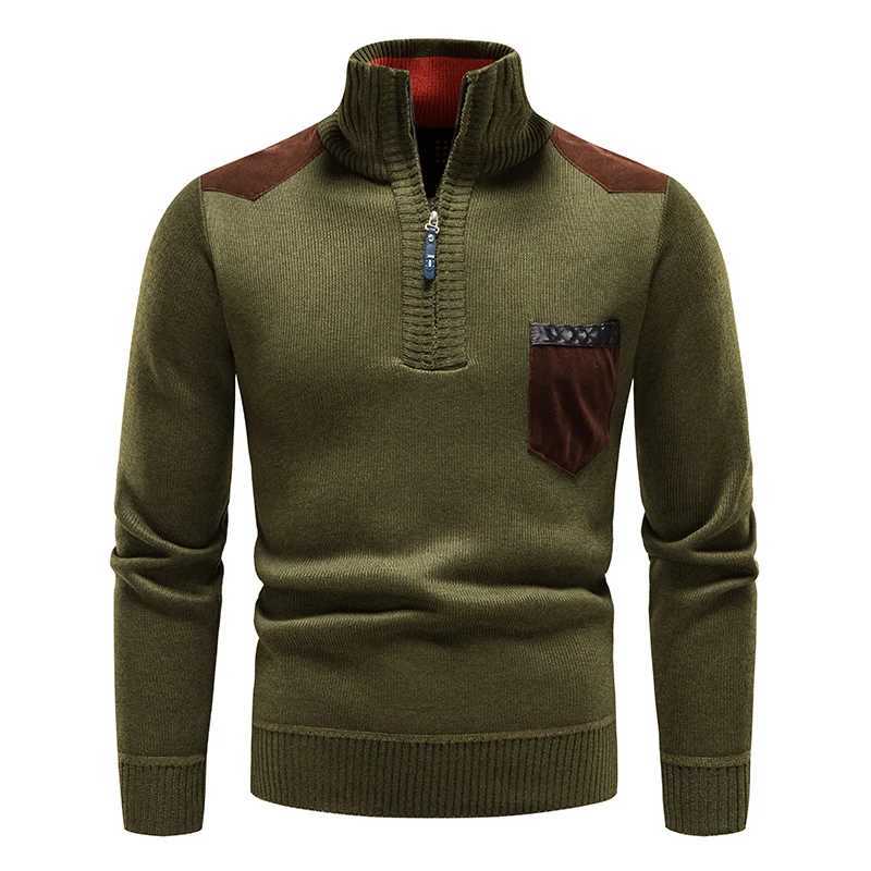 Top Quality Mens FLeece Sweater Half Zipper Up Autumn Winter Turtleneck Y2K Sweatshirts Jumpers Male Brown Shirts Z250725