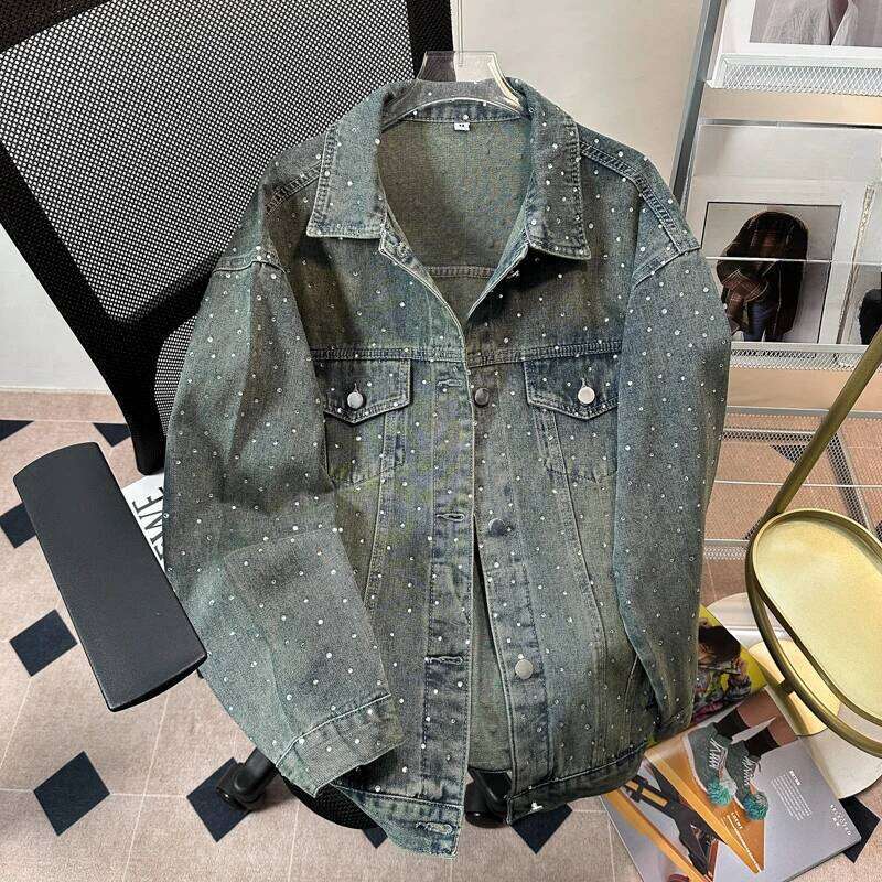 Male Chic Hot Dia Jackets Men's 2025 Autumn New High-End Retro Trendy Loose Lapel Coats Versatile Denim Jacket