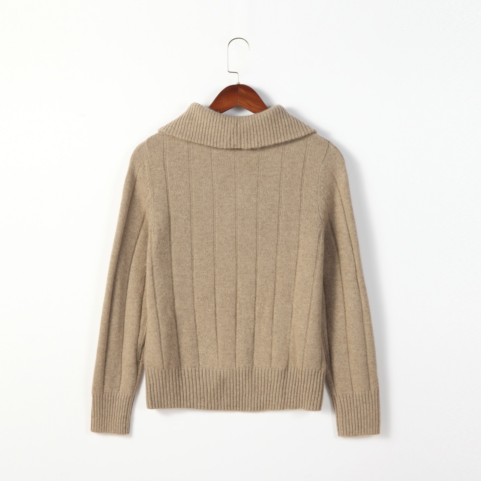 100% Cashmere Women's Lapel Half Zipper Sweater Pit Stripe Texture Autumn & Winter Knit Top