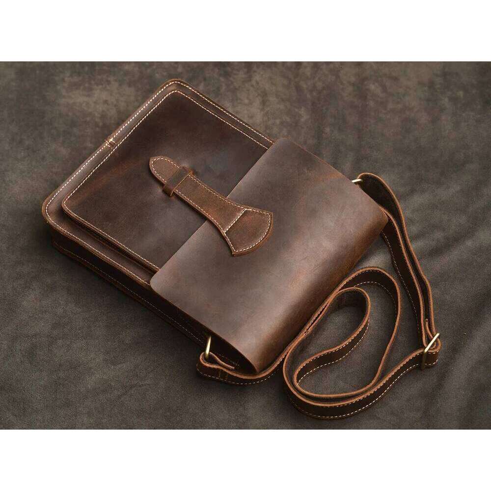 OLOEY Messenger Sling Bags For Casual Genuine Leather Zipper Pouch Simple Small Crossbody Shoulder Men Bag