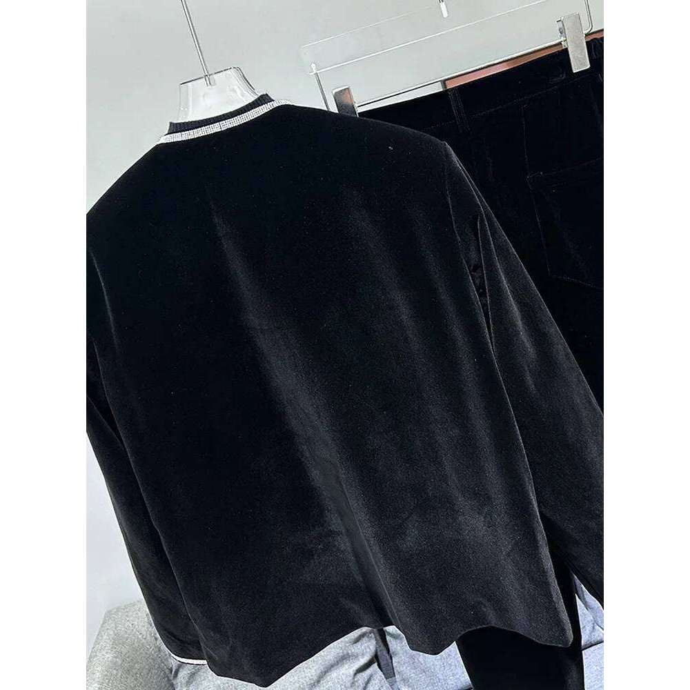 Trendy Male Veet Two-Piece Set 2024 Autumn New Fashion Men's Hot Dia Long-Sleeve Jacket Trousers Suit