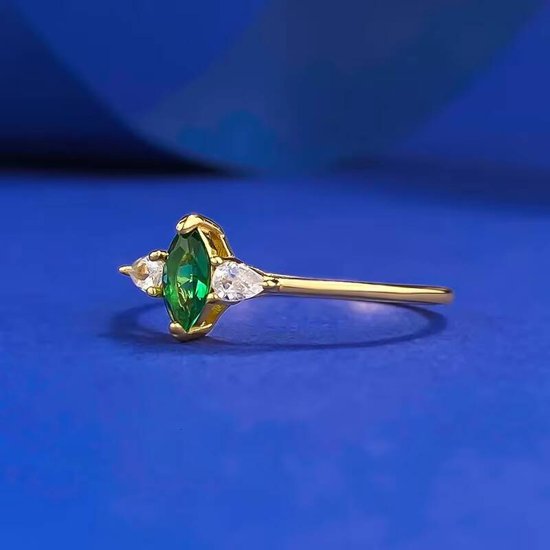 MEENOY White Gold Sterling Silver Marquise Emerald Turquoise Inlaid Shining Zircon Band Ring For Women