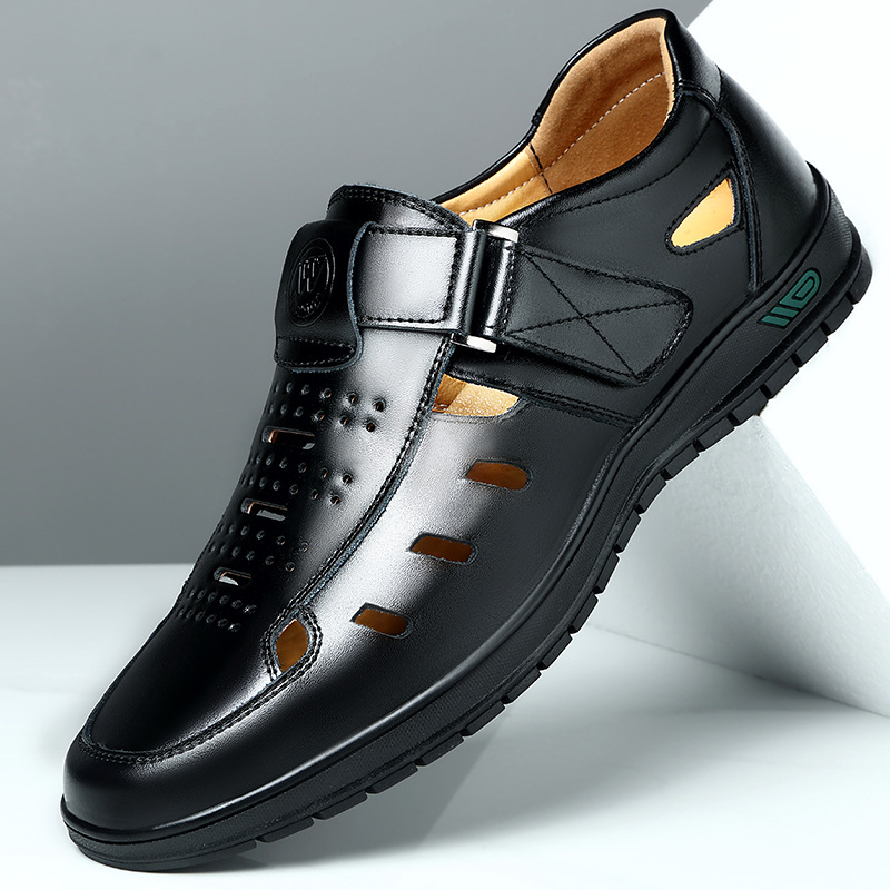 Men Genuine Leather Sandals Summer Breathable Casual Shoes for Man Slip on Clogs Outdoor Non Slip Hand Made Sandalias