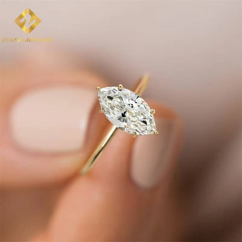 Fine Jewelry Custom AU585 AU750 Real Solid Yellow Gold Mossanite Wedding Solitaire Moissanite Engagement Ring Set for Women
