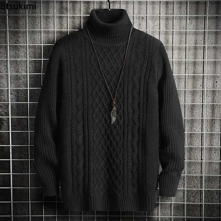 2025 Mens Winter Warm Turtleneck Sweaters Knitted Thick Pullover Casual Sweaters High Neck Knited Solid Color Jumpers for Men Z250725