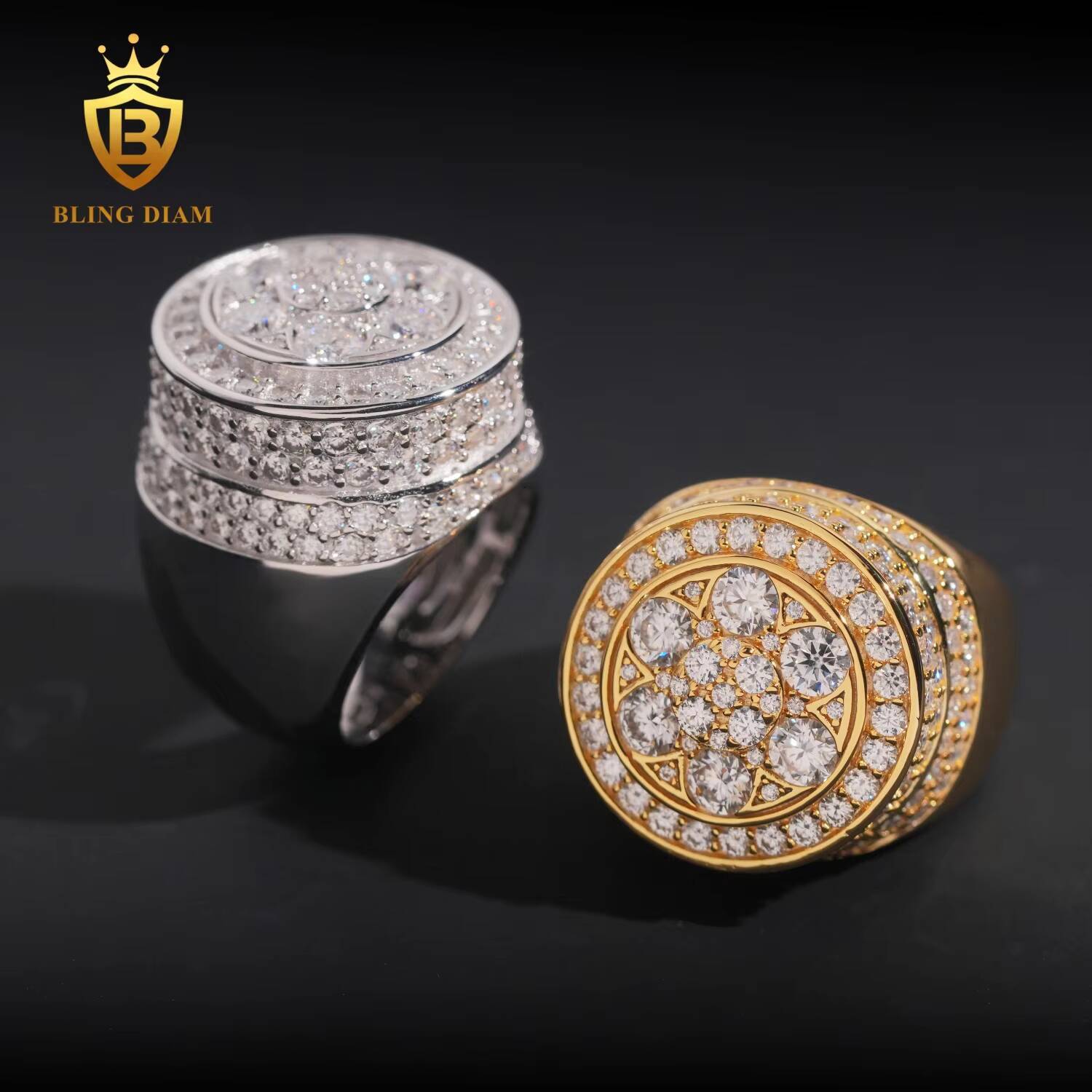New Fashion Moissanite Jewelry 925 Silver Iced Out Diamond Men Rings Hip Hop Moissanite Ring