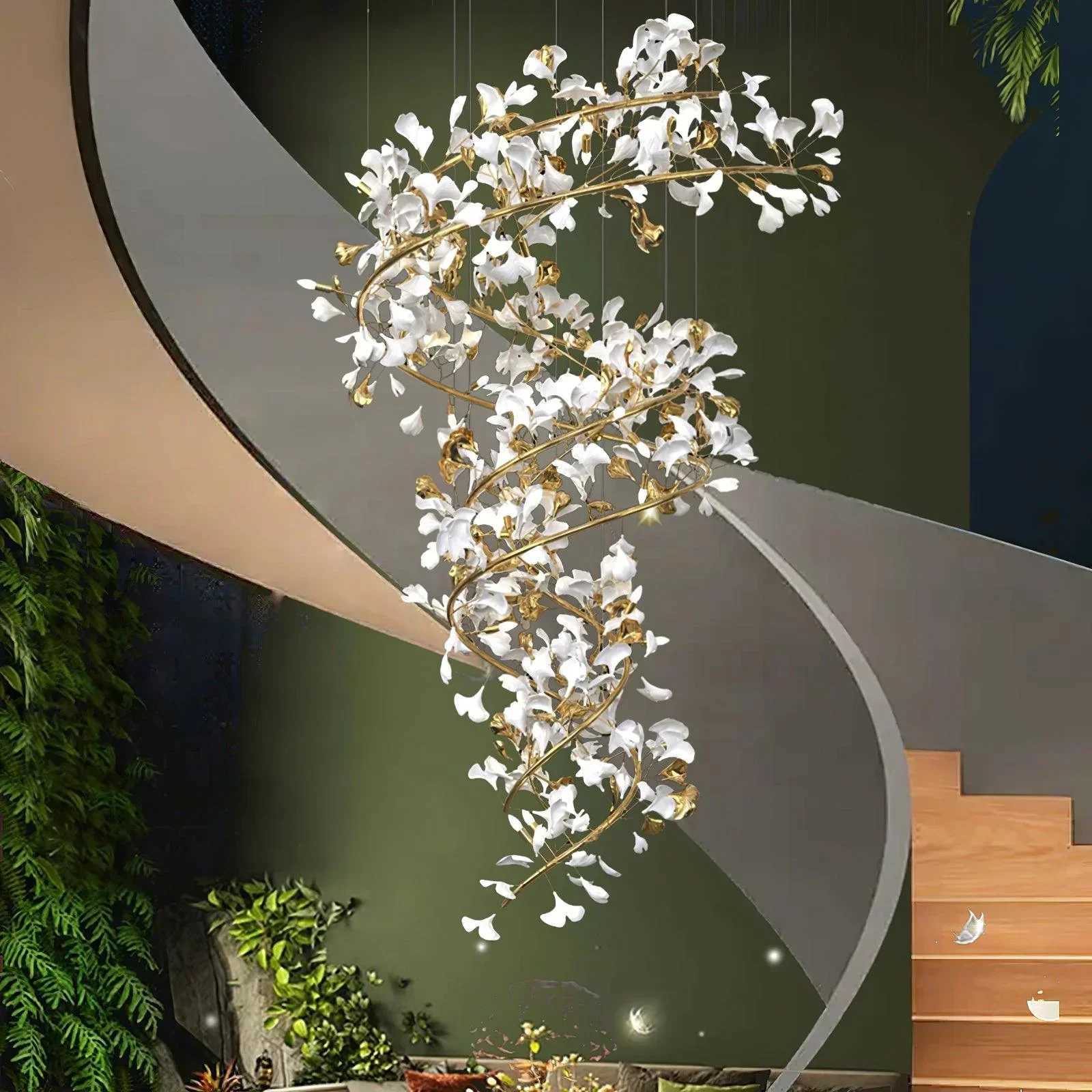 Modern Luxury Loft Ginko Leaf Chandelier for Duplex Staircase Villa Hotel Lobby Artistic Large Long Ginko Leaf Pendant Lamp HallXJ250725