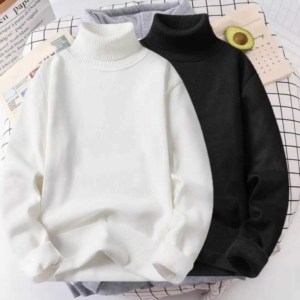 2025 Turtleneck Long Sleeves Fleece Lining Ribbed Trim Men Sweater Autumn Winter Solid Color Thickened Warm Sweater Jumper Z250725