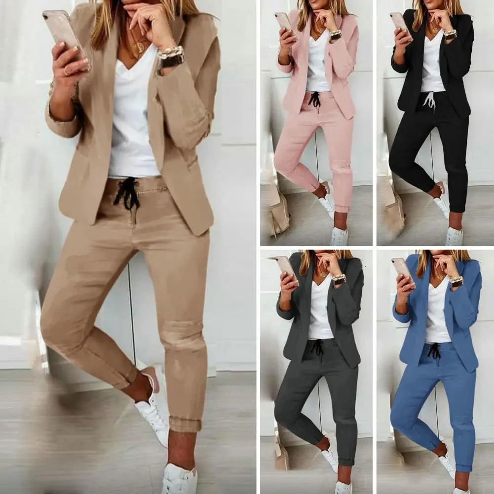 Women Fashion Two Pieces Sets Office Wear Blazers Coat And Pants Female 250723
