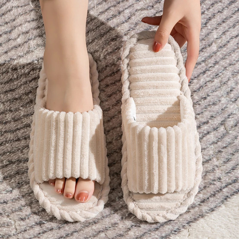 Solid Color Flat Heel Slippers Women Indoor and Bedroom Lightweight Comfort Non-slip Open-toe Breathable Slippers for All Season 250724
