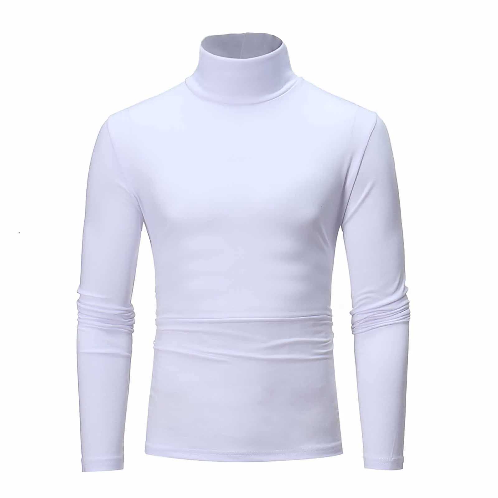 Basic Bottoming Plain T-shirt Fashion Mens Casual Slim Fit Basic Turtleneck High Collar Pullover Male Autumn Spring Thin Tops Z250725