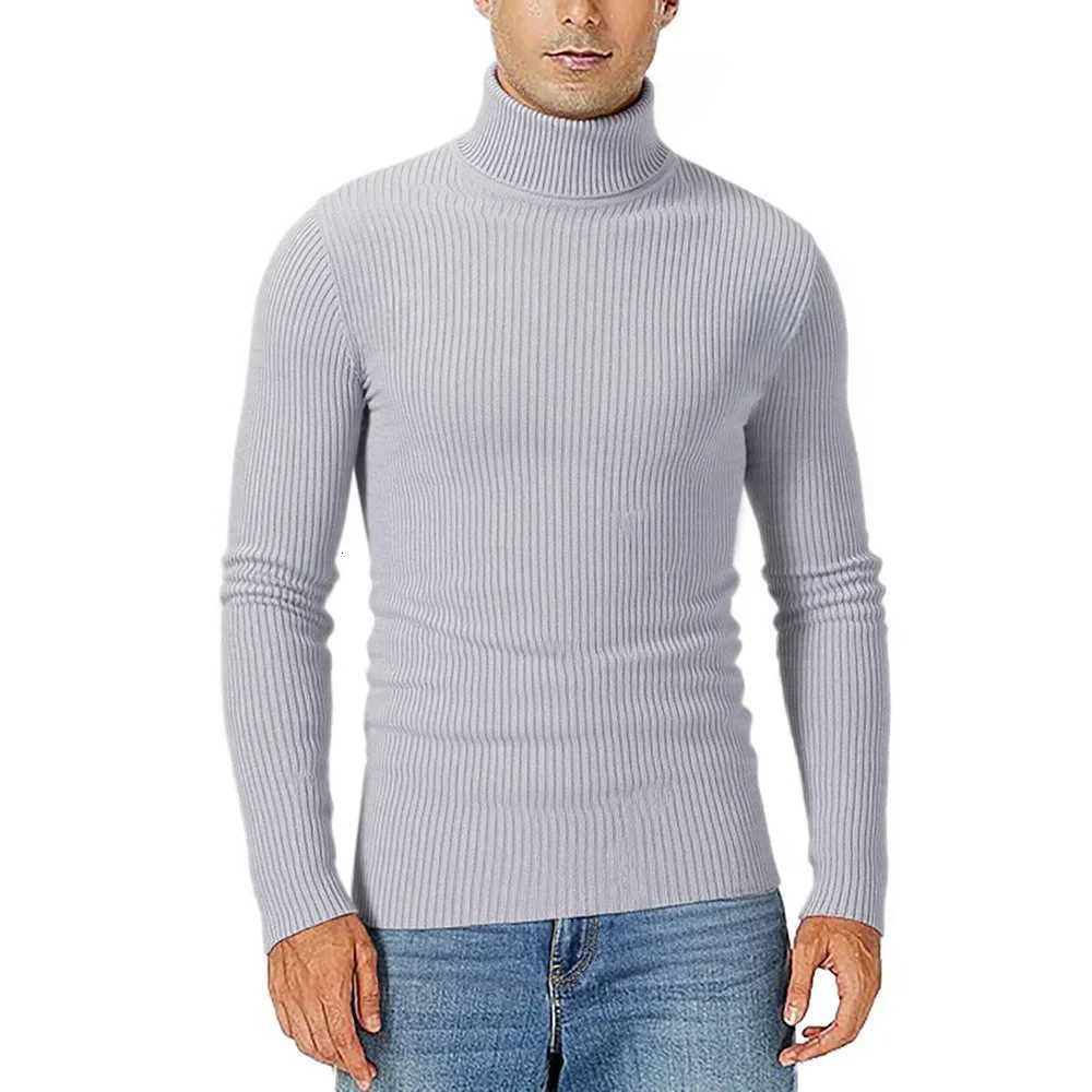 Autumn Mens Striped Sweater Windproof Turtleneck Slim Fit High Elastic Warm Knitwear Casual Basic Style Knitted Pullovers Z250725