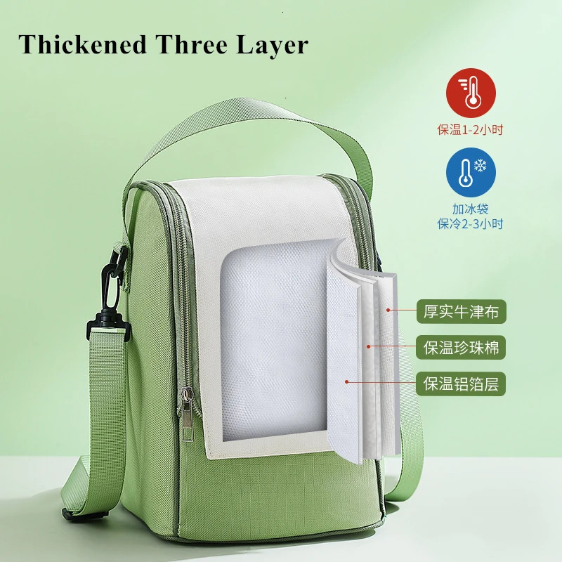 Green Portable Fridge Thermal Bag for Lunch Box Food Fresh Cooler Picnic Pouch Waterproof Office Student Insulated Dinner Bags 250723