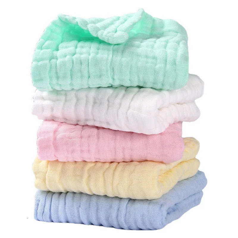 5pcs 100% Cotton Gauze Baby Towels 3030cm Square Soft Solid Color born Infant Face Wash Hand Bathing Towel Bibs Handkerchief 250725