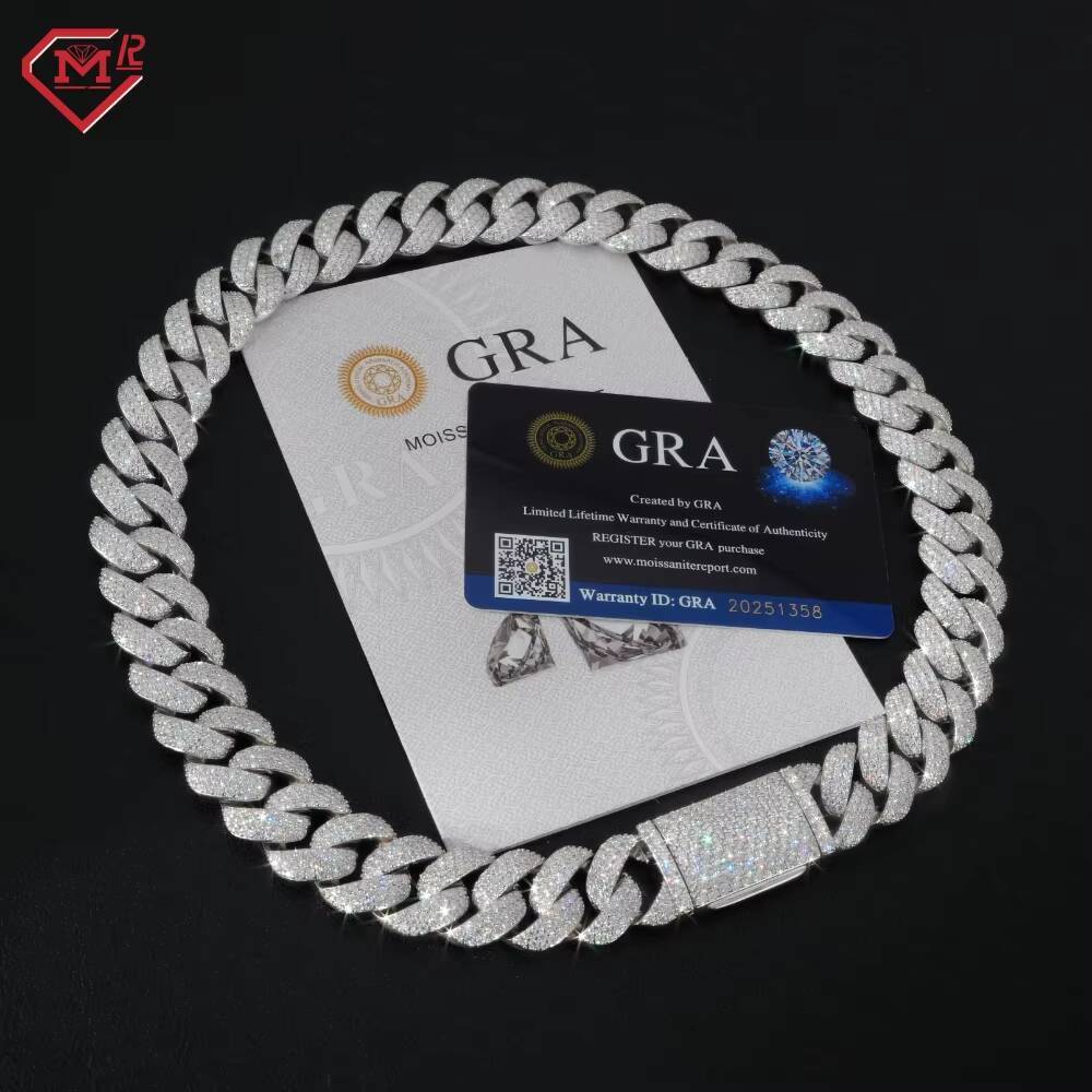 Stock 20MM Miami Moissanite Cuban Chain Hiphop Iced Out Jewelry 925 Silver Cuban Link Chain