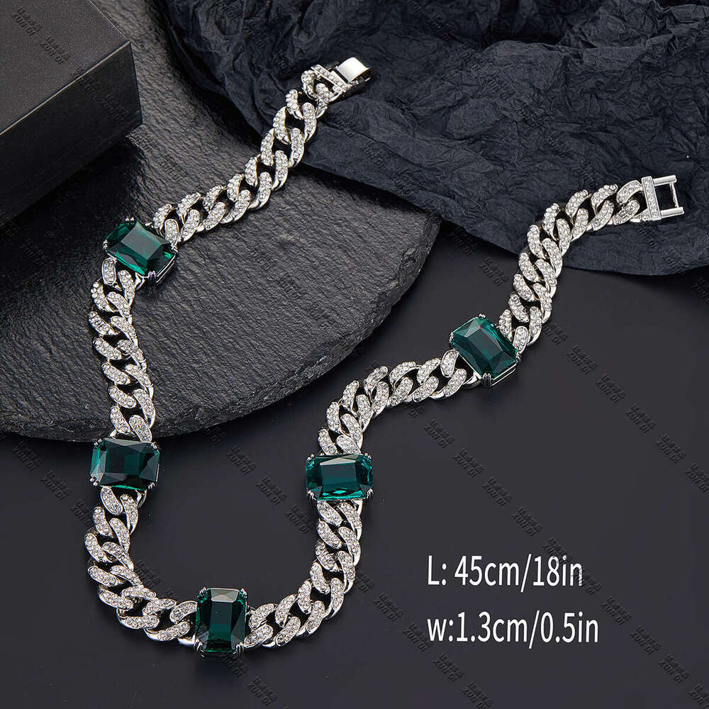 Emerald New Hip-Hop Necklace Fashionable High-End Alloy Rhinestone Cuban Chain Pinduoduo