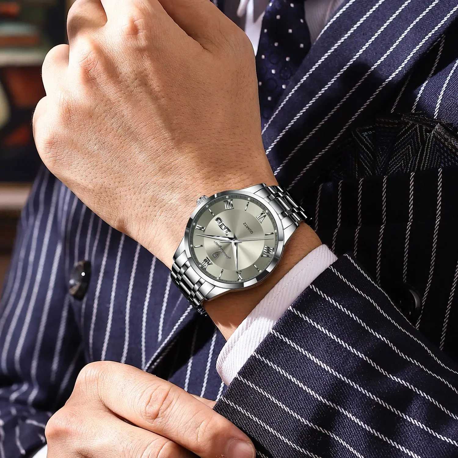 POEDAGAR Business Fashion Man Watch Waterproof Luminous Date Week M Wristwatch Stainless Steel Quartz Men Watches Reloj +Box X250726