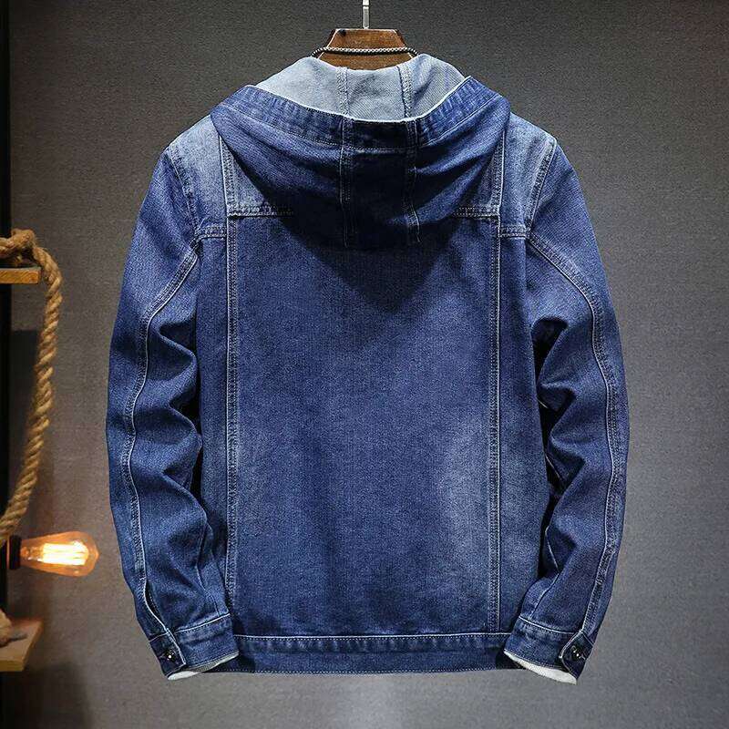 Men Denim Jackets Coats Button Coat Hooded Jacket Full Sleeve Casual Splice Regular Open Pockets Solid Spring 2025