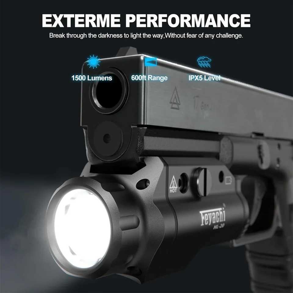 1500 Lumen Feyachi HL-20 Pistol Light Upgraded LED Weapon Light Compact Rail Mounted Handgun Tactical Flashlight W250722