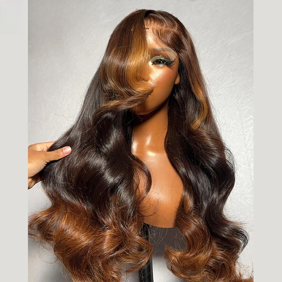30 32 Inch 13x4 Body Wave Lace Front Human Hair Wigs Ombre Ginger Brown Colored Lace Frontal Wigs Ready To Wear For Women Synthetic Wig