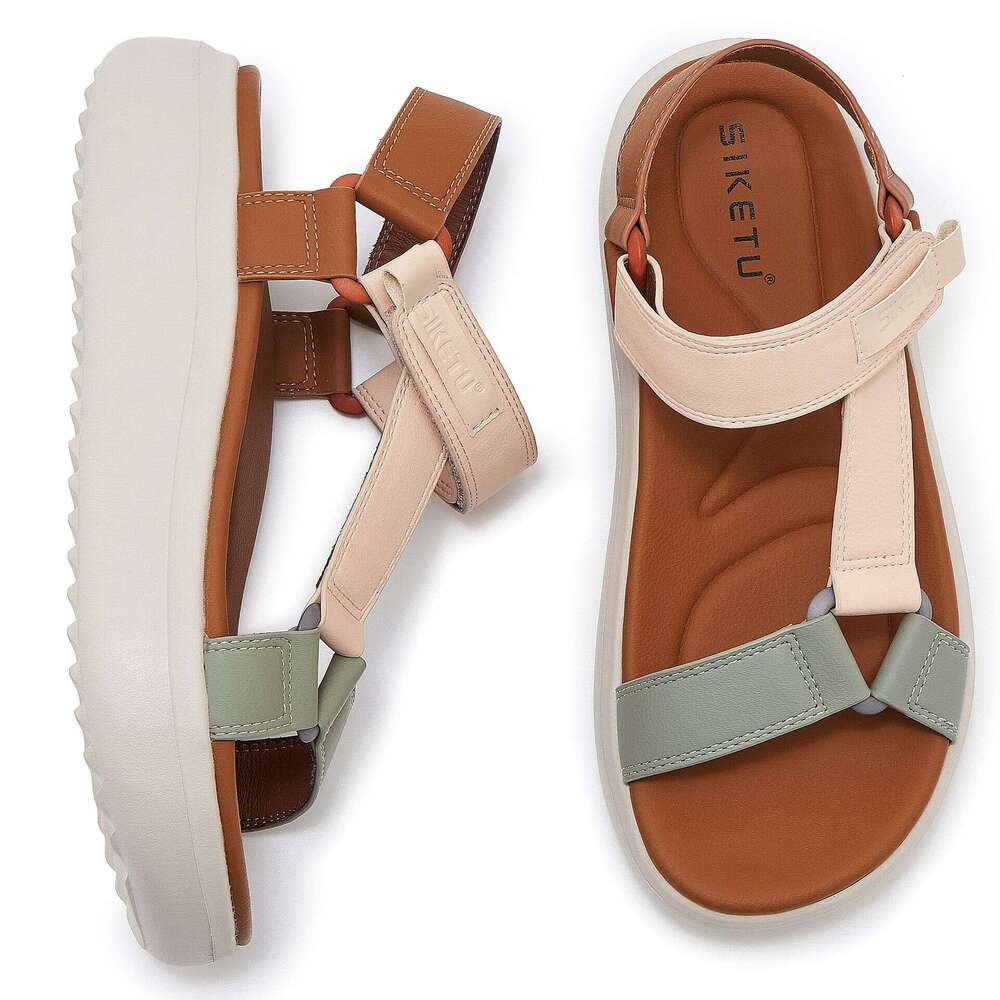 1138-5 New 2025 MD Lightweight Sandals Casual Sports Comfortable Thick Sole Velcro Large Size Women's Shoes