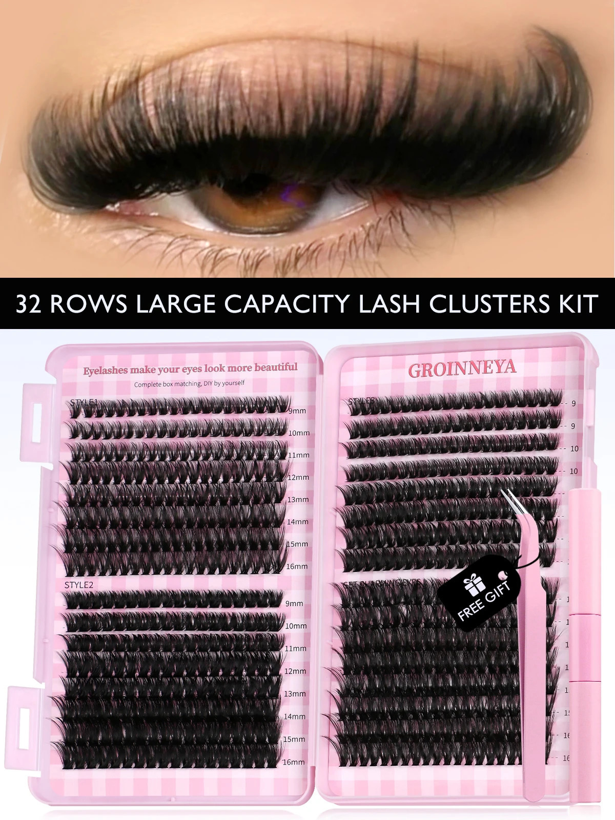 GROINNEYA Eyelash Clusters Kit Large capacity Wispy Individual Lashes Natural DIY Cluster s for Beginners 250714